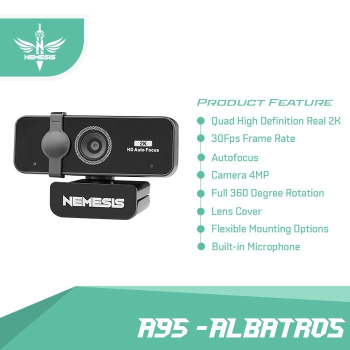 Webcam gaming nyk usb full hd 2k 30fps auto focus streaming 4mp albatros a95 - Pc web Camera a-95