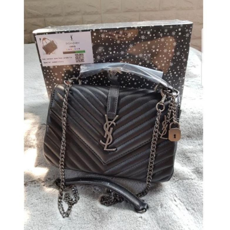 [Art. 2897] TAS IMPORT YSL SELEMPANG TOP HANDLE FREE BOX LENGKAP BAHAN CAVIAR LAMBSKIN