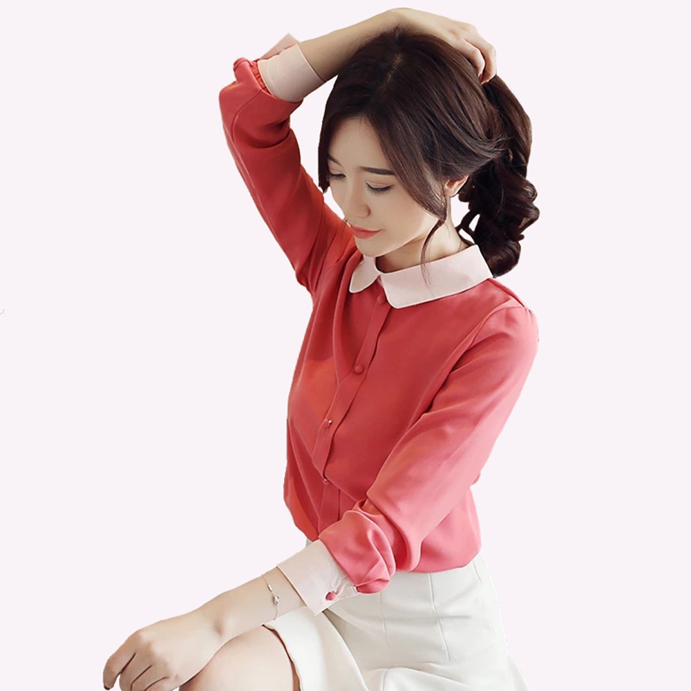 Blus Lengan panjang Gaya Korea Variasi krah dan kancing tempel - XSHOP Kimchi