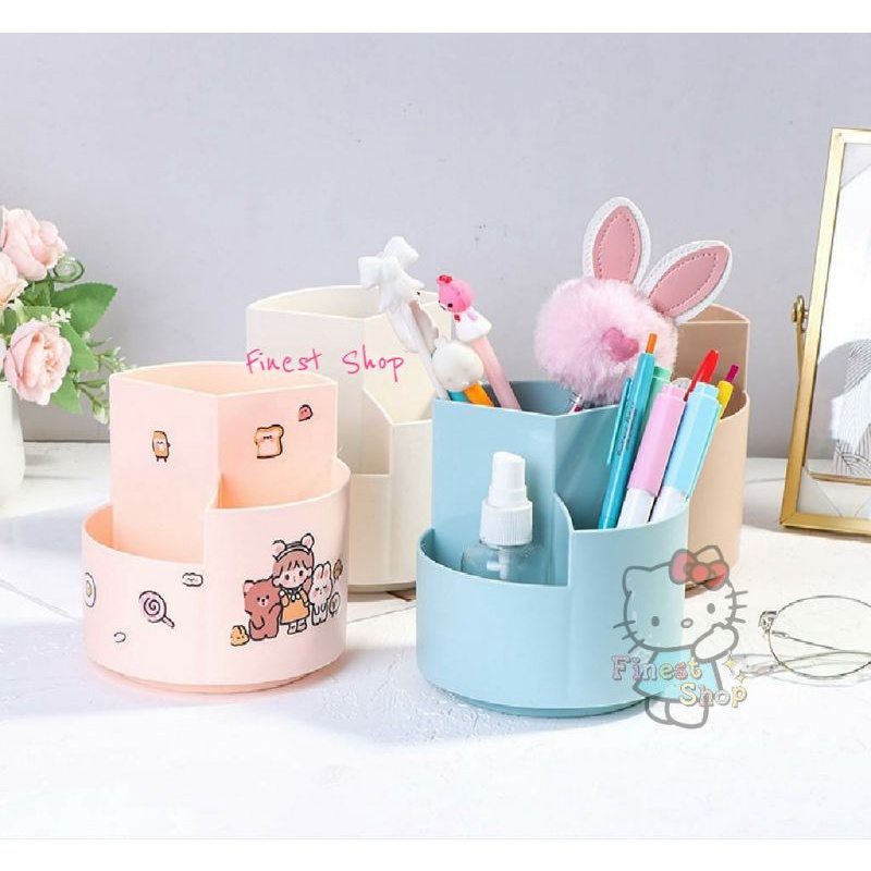 Rotating Pen Holder FREE STIKER Lucu Tempat Pensil Wadah Penyimpanan Serbaguna Pulpen Alat Tulis Kuas Make Up Brush Kosmetik Stationery Desktop