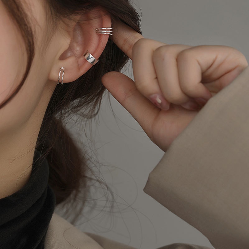 3pcs Anting Tusuk Silver Simple Gaya Korea Untuk Wanita