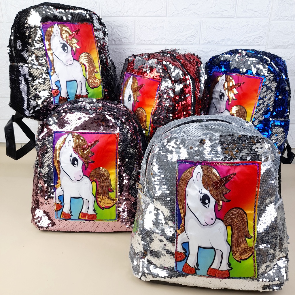 Tas Ransel Usap Anak TK SD Paud Manik Sequin Bling Bling Karakter Import TAS106