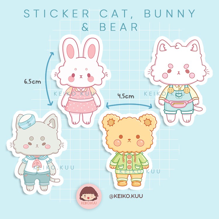 

STIKER BUNNY, CAT AND BEAR LUCU MURAH WATERPROOF | COCOK UNTUK DEKORASI CASE HP, LAPTOP, DLL