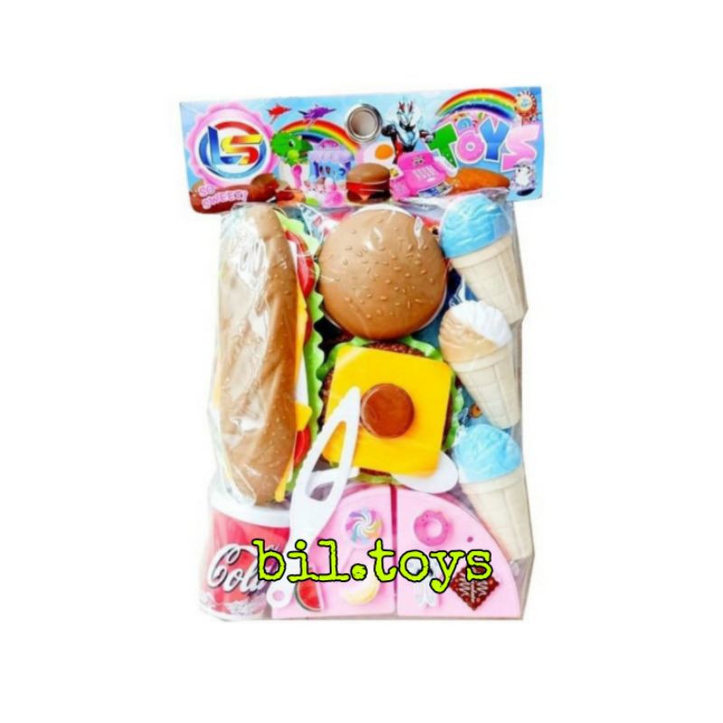 LF 33 SWEET ICE CREAM FAST FOOD MAINAN ANAK PEREMPUAN MAKANAN DIPOTONG SANDWICH KUE ULTAH BURGER