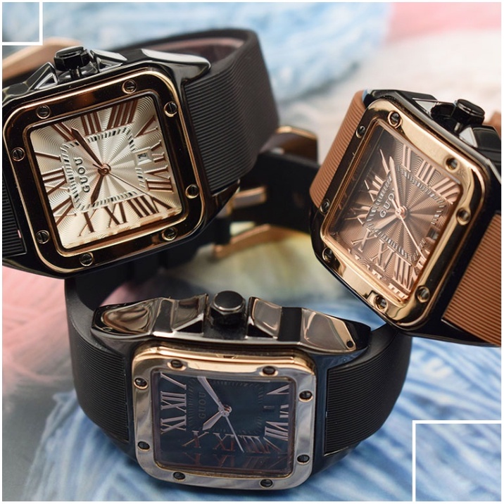 100%ORI GUOU【COD】2022 NEW  Jam tangan wanita Jam tahan air  Jam tangan sederhana jam tangan persegi skala Romawi Jam tangan pasangan-5