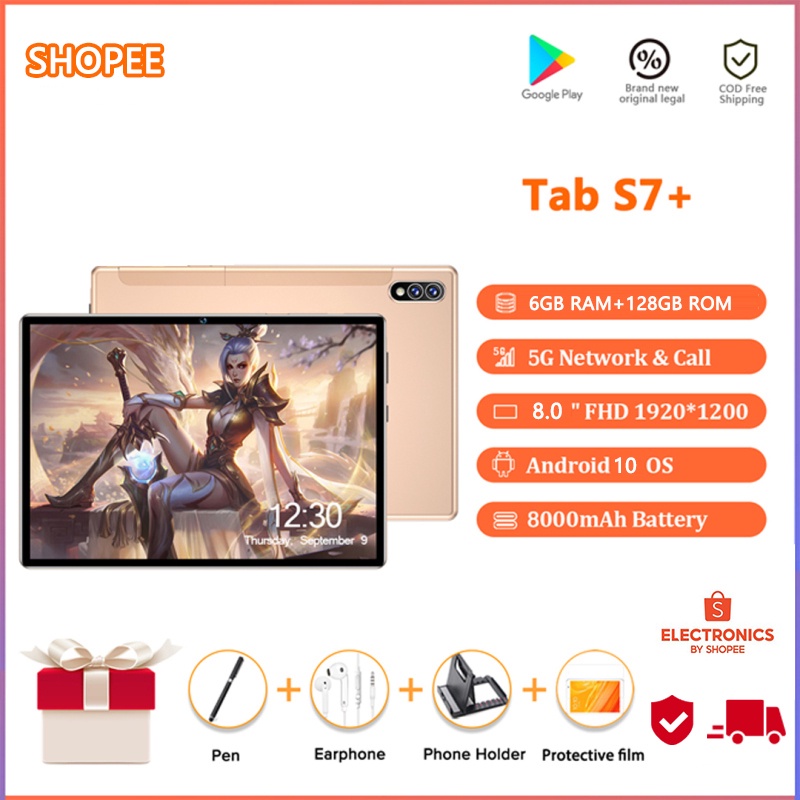 【Produk Baru】 Tablet PC Tab s7 T870 Wifi 6GB + 128GB Android 10.0 Tablet PC Octa-core Asli Dan Kuat Kartu Ganda Label Panggilan Tablet WiFi Tablet PC Kartu Ganda Dual Kamera Bluetooth 4G WiFi Tablet Panggilan