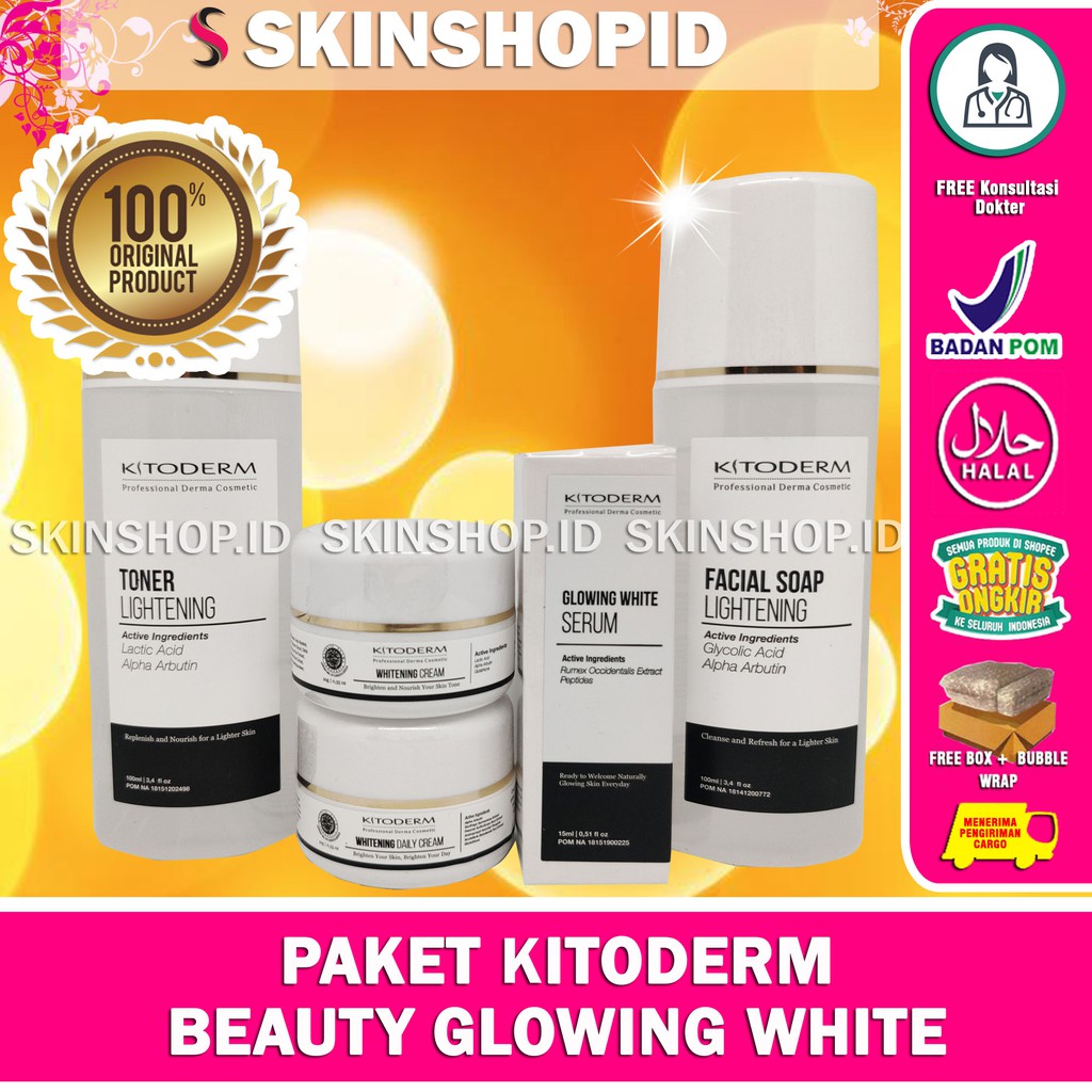 Paket Kitoderm Beauty Glowing White Original / Paket Glowing dan Pencerah BPOM Aman