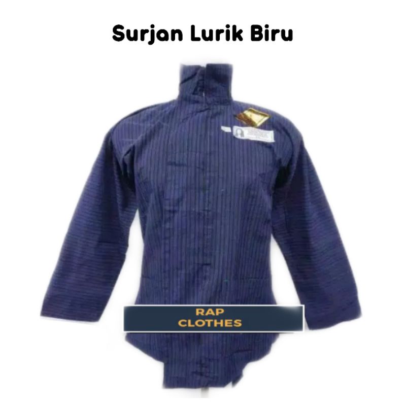 Baju Lurik Biru Jawa Halus / Surjan Lurik Kecil Biru / Baju Surjan Peranakan Lurik Biru