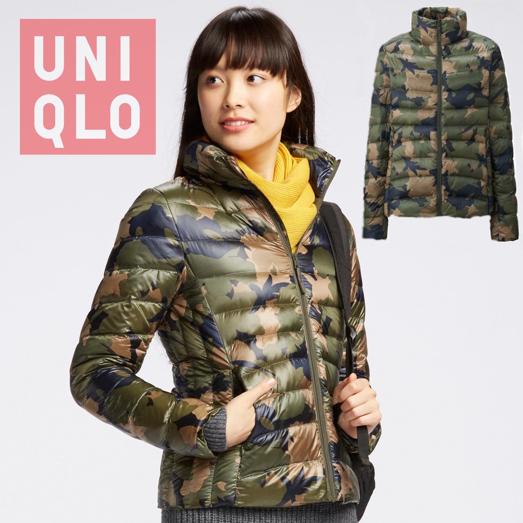 JAKET UNIQLO BULU ANGSA ORI WOMEN ULTRA LIGHT DOWN CAMO ARMY CASUAL OUTDOOR PACKABLE JACKET + POUCH