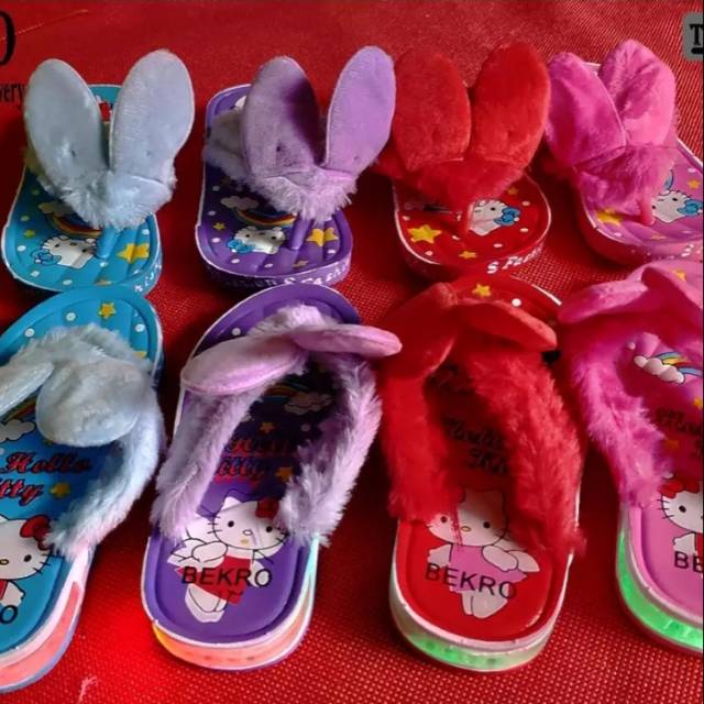Sandal led kelinci bulu anak perempuan