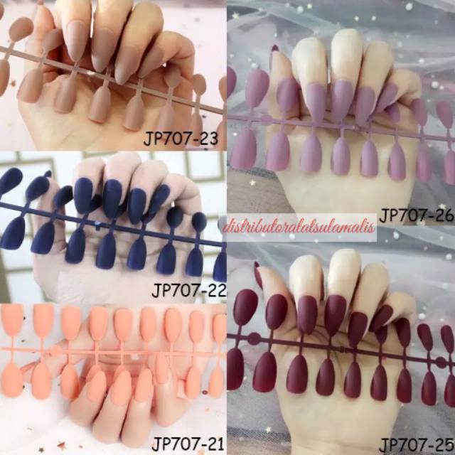 24 Tips Midi Fake Nails / Kuku Palsu Warna Matte