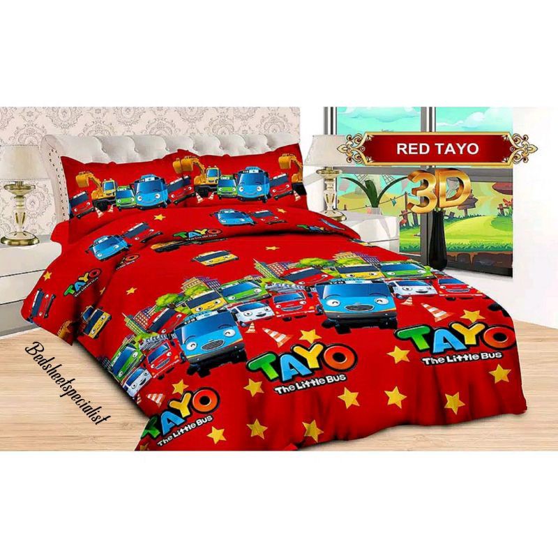 Sprei bonita 3D karakter anak ukuran 180x200 cm ( 6 kaki )/red tayo