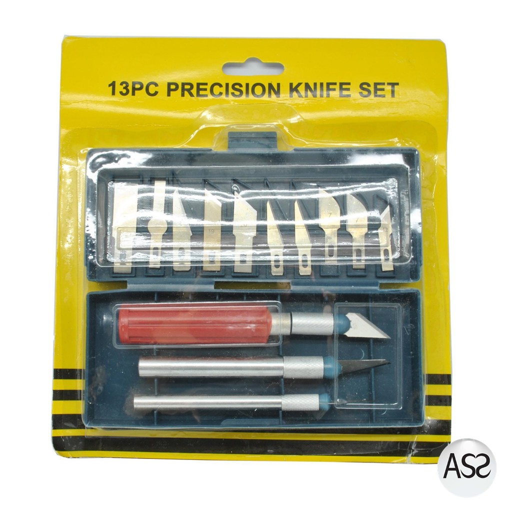 ASS Shop - Set Pisau Ukir Seni 13 in 1 Crafting Art Knife with 3 Handle - A-003