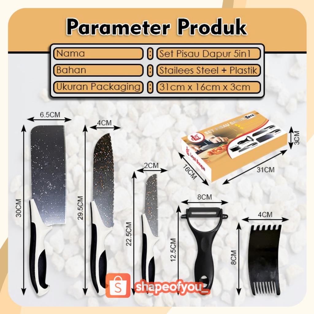 SET PISAU DAPUR ISI 5PC PISAU SET BATU MAIFAN 5in1 pisau dapur peeler Pisau Set Tajam Premium