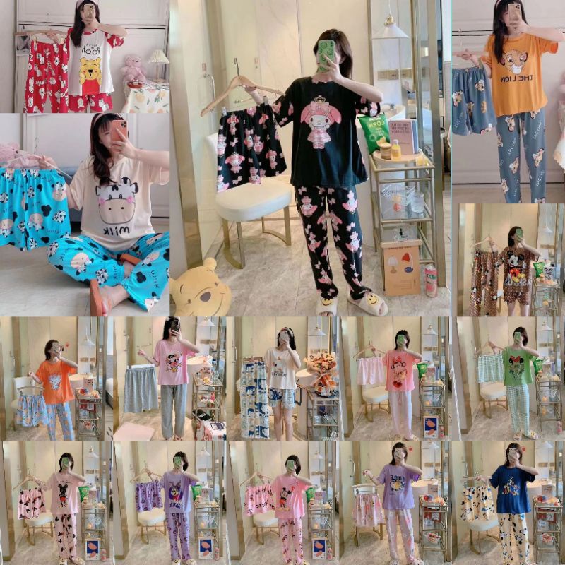 RULIF PROMO SALE!!! Piyama 3in1 baju tidur wanita import spandek comic