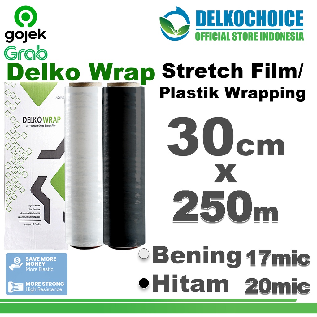 

Plastik Wraping Stretch Film 30cm x 250meter WRAPPING Pembungkus DELKOWRAP GOJEK GRAB / DUS OJOL