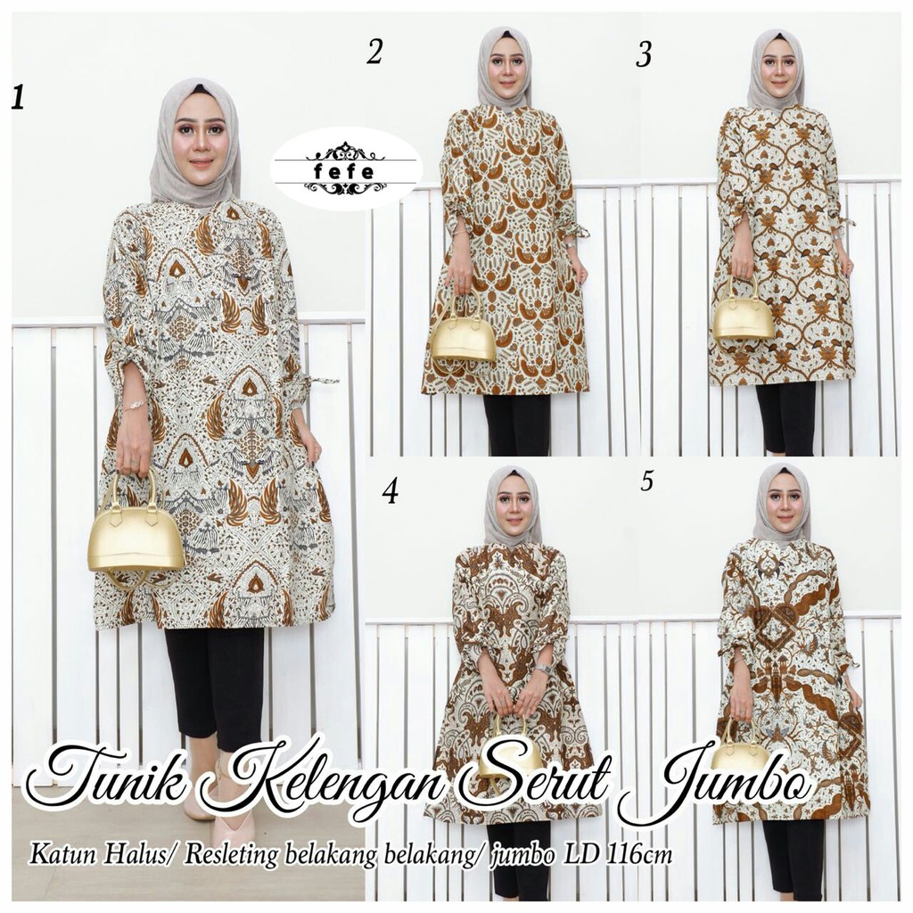 BAJU BATIK WANITA MODEL TUNIK KELENGAN SERUT JUMBO TERBARU