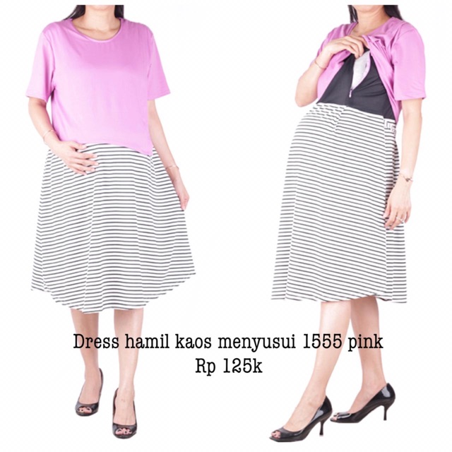 Baju hamil 1555 pink Dress hamil menyusui