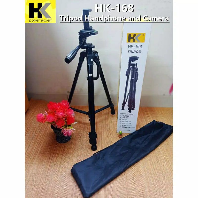 Tripod HK-168 Original 100% panjang 1.4 meter komplit set sesuai foto plus holder hp