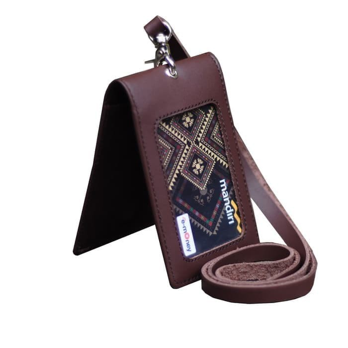 

Id Card Holder Double Flip Magnet Tali Kulit Coklat polos