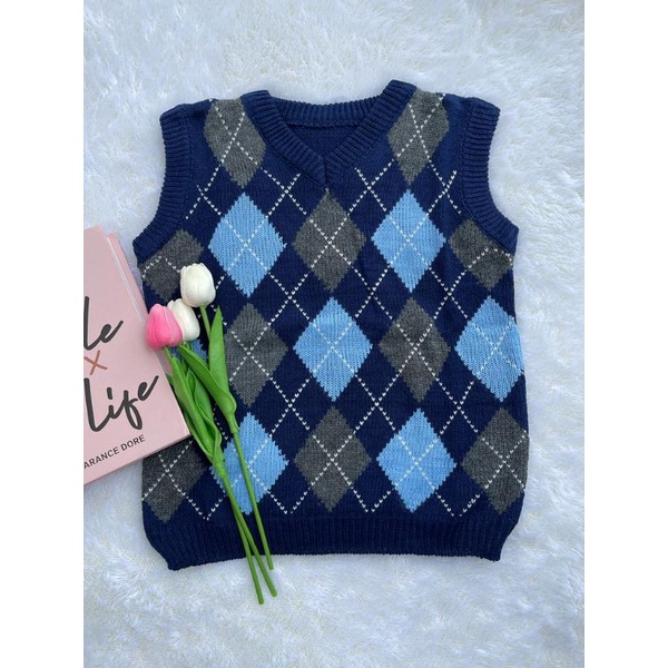 Vest Korea argyle knit sido