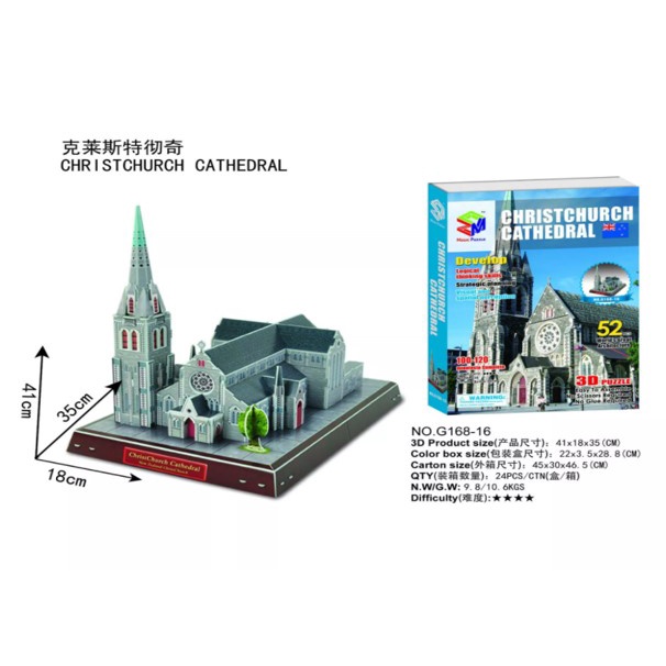 Miniatur Bangunan Gereja - CHRISTCHURCH CATHEDRAL - 3d Puzzle G168-16 - Kado Natal - Gereja Katolik - Pazel Bangunan Bersejarah