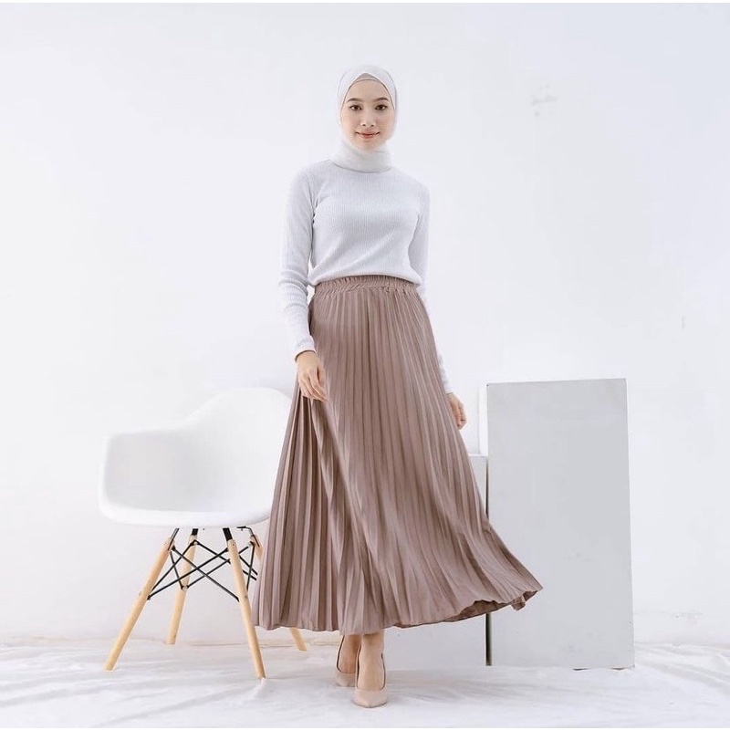 Rok Plisket Premium Wanita Kasual