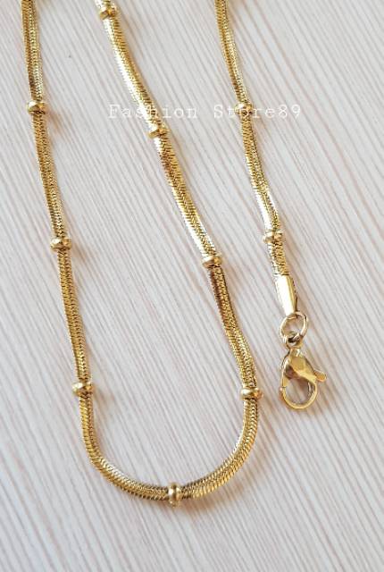 Kalung pipih biji lada gold white import titanium antikarat kalung belut pipih biji lada 45cm