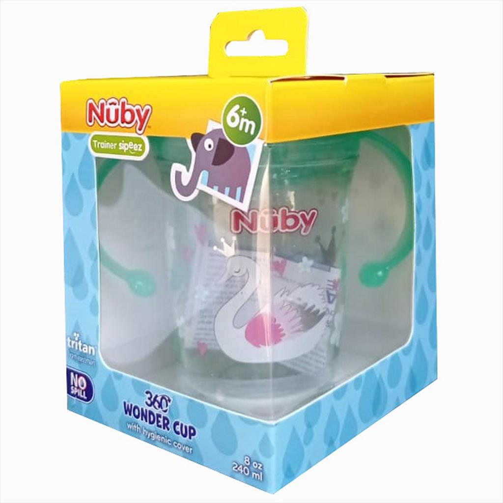 NUBY 126322 240 ml Wonder Cup Tritan Glitter Green Swan Gelas