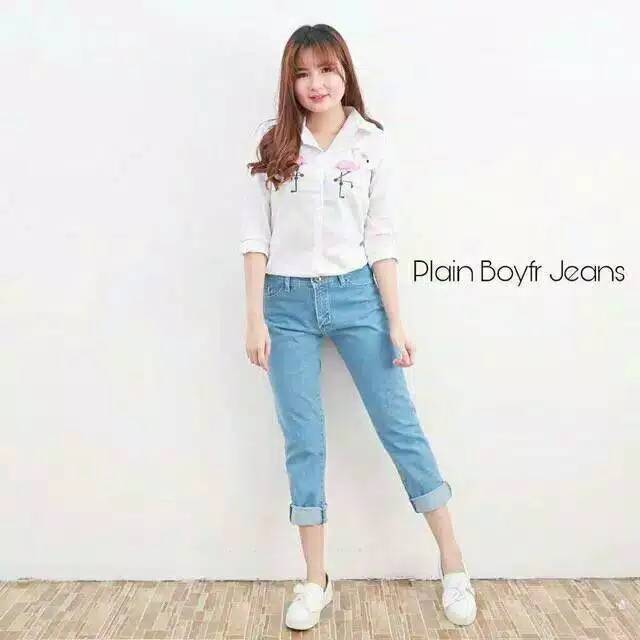 CELANA PLAIN BOY FRIEND BAHAN JEANS ASLI ORIGINAL