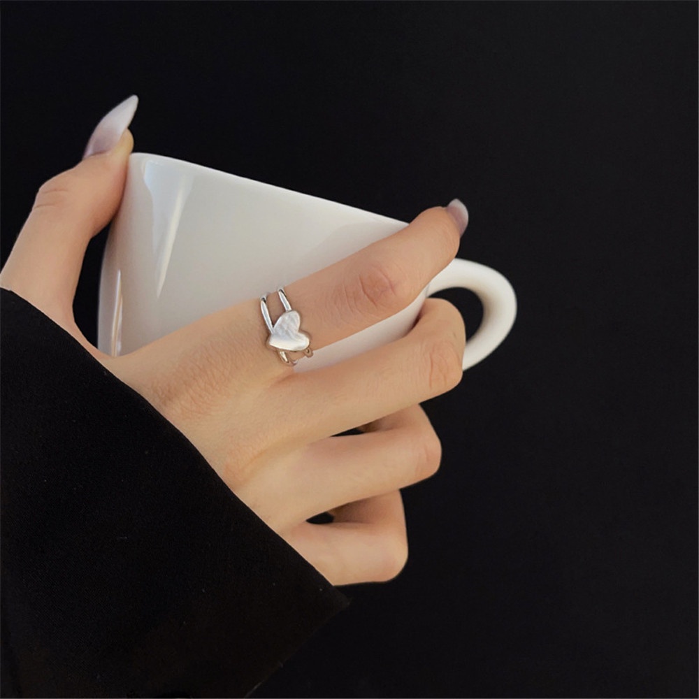 Cincin Model Terbuka Bentuk Hati Warna Silver Gaya Korea Untuk Wanita