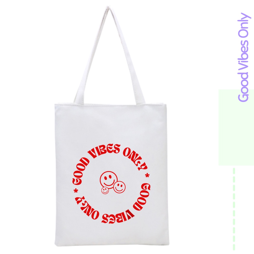 Totebag / Stringbag Good Vibes Smile tas ransel serut tote bag kampus kuliah sekolah viral kekinian kpop