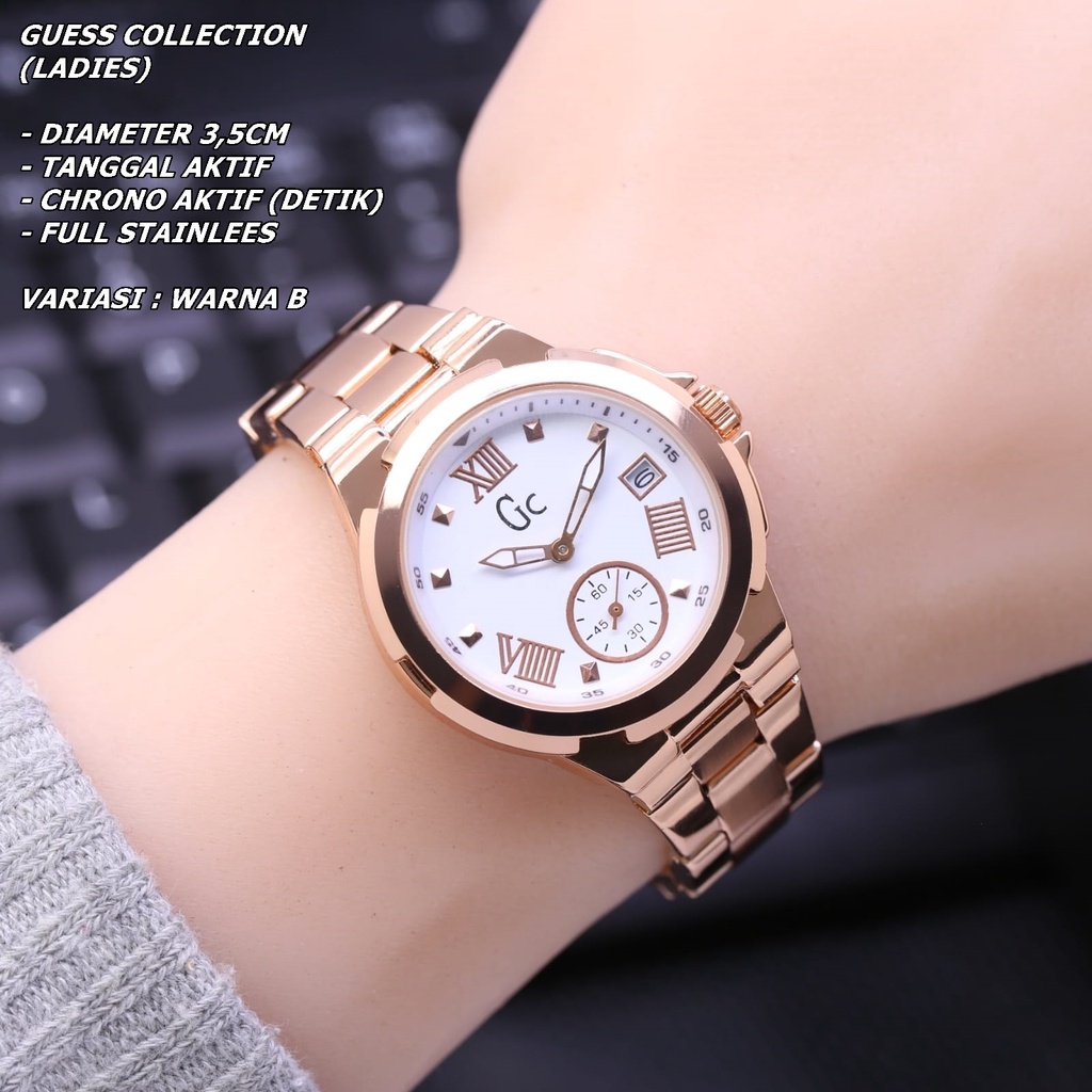 JAM TANGAN WANITA GC RANTAI BODY BULAT TANGGAL &amp; CHRONO AKTIF