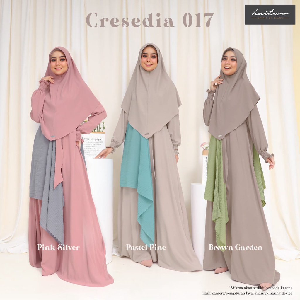 Hai Two Cresedia 017 Bahan Morelli Stretch mix Pleats Gamis set Hijab Syar'i Simple Muslimah OOTD