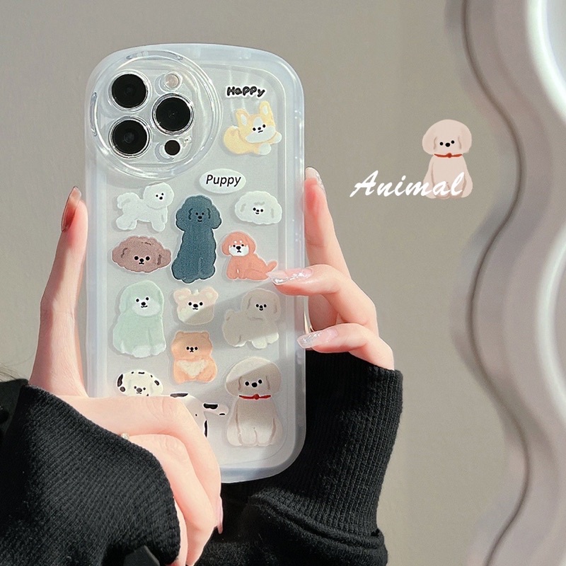 RINGO CASE Puppies Rounded Airbag Case - Casing HP Silikon Warna Putih Transparan Soft Softcase Lucu