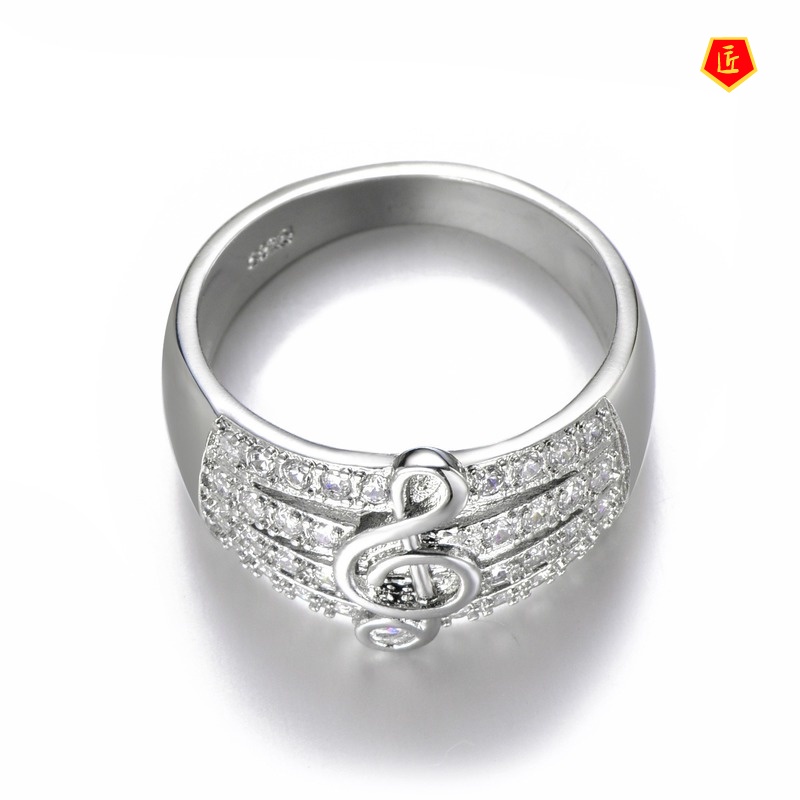 [Ready Stock]Artistic Fashion Silver Ring Female Creative Musical Notes