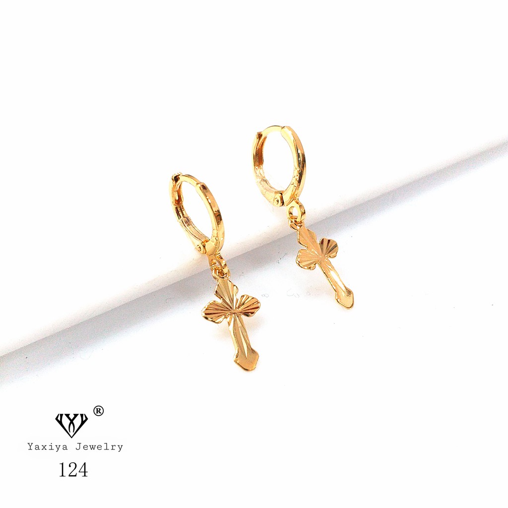 Yaxiya Anting Wanita Model Salib Perhiasan Lapis Emas 619-3