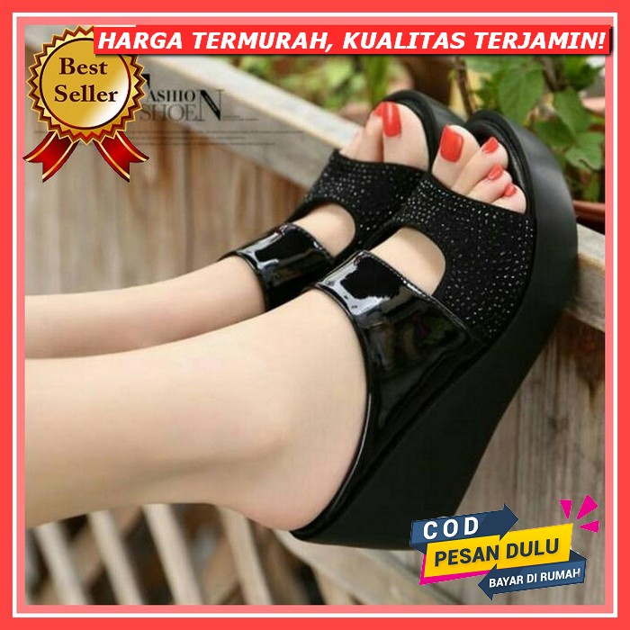 Qz - Lita Sandal Wedges Wanita Brukat Df 03 Sandal Wanita Kondangan Terbaru Sendal Wejes Wanita Ibu 