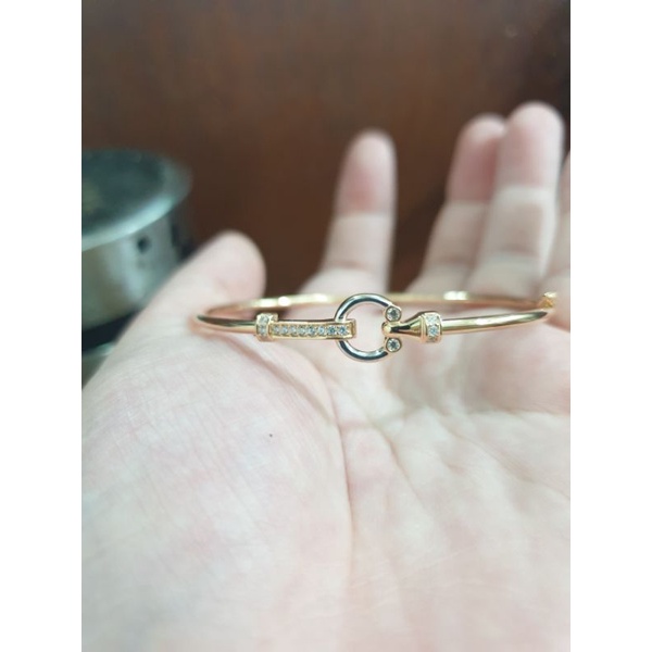Bangle gelang oval kaku model paku emas asli 375 8k kombinasi putih mas muda