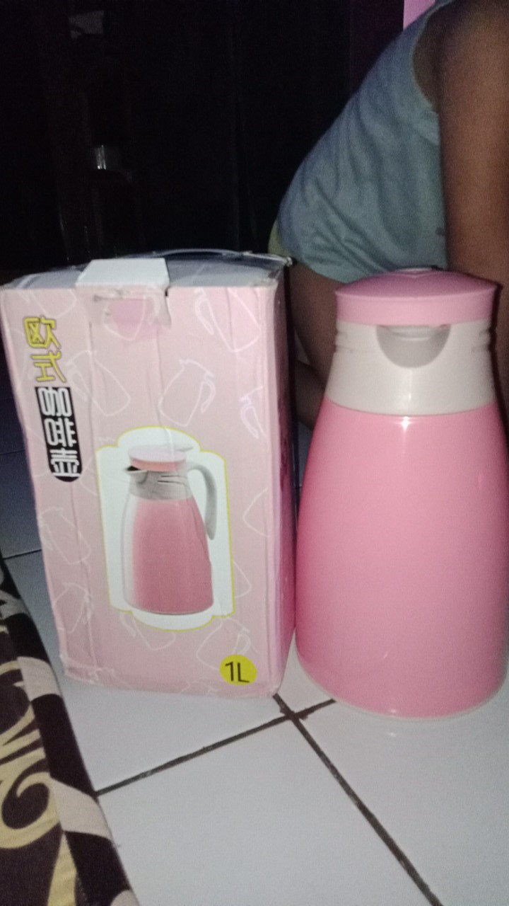Teko 1000ml Termos Air Panas Bahan Kaca Luar Plastik Water Jug 1 Liter Besar