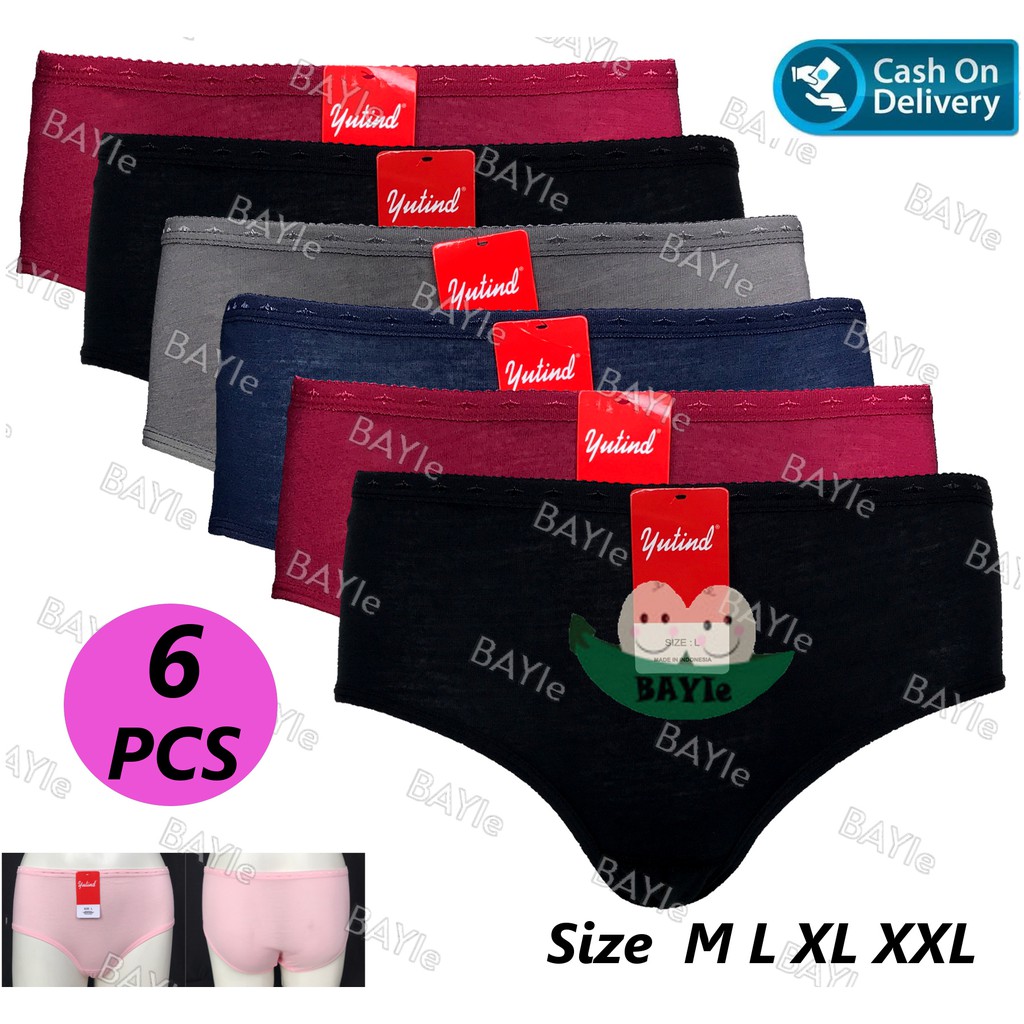 BAYIe - 6 PCS Celana Dalam / CD Wanita Cewek YUTIND Warna TUA Size M L XL XXL