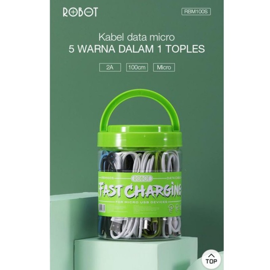 kabel data cas ROBOT 2A fast charging MICRO satu toples isi 20 seri RBM100