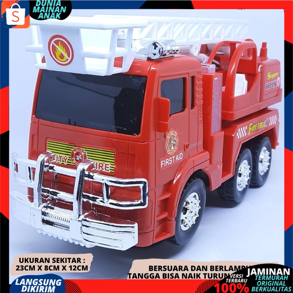 Mainan Mobilan Truck  POLISI Pemadam Kebakaran - Fire Truck Bump &amp; Go bersuara &amp; BerLampu NEW