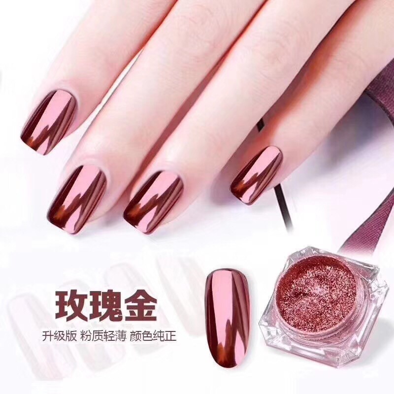 Chrome nail pink rose gold nailart mirror powder glass effect Produk Good Quality