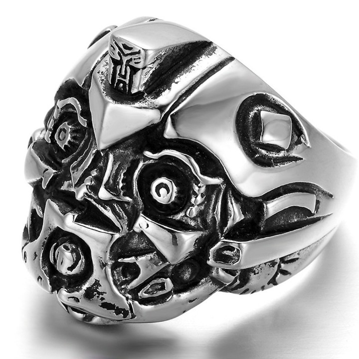 SEUSUK Cincin Fashion Vintage Punk Bentuk Robot Transformer untuk Hadiah Pria/Pernikahan