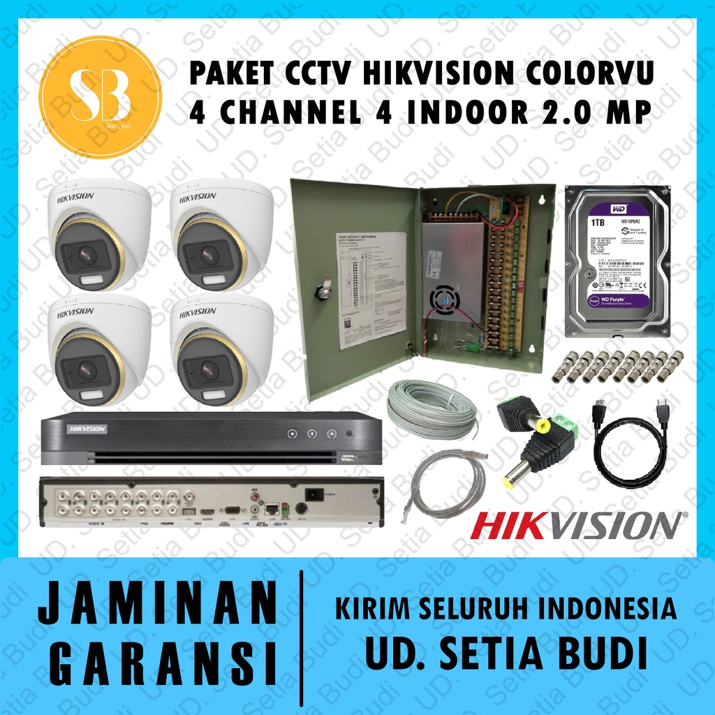 Paket CCTV Hikvision Colorvu 4 Channel 4 Indoor 2.0 MP