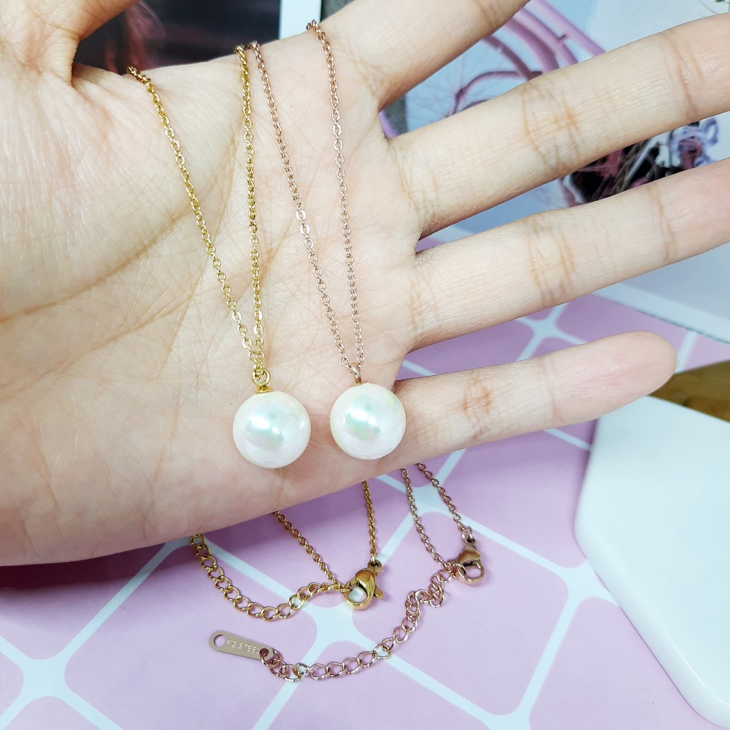 Kalung Fashion Korea Titanium Mutiara Putih Gold Rose Gold - BN430