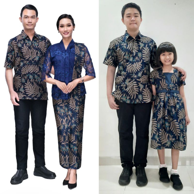 Baju batik couple keluarga atau sarimbit batik kebaya batik edisi natal - Rosita Biru Panjang