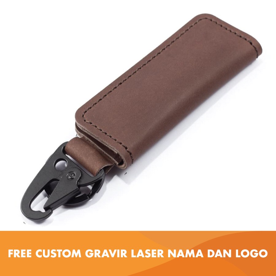 Gantungan STNK Kulit (FREE GRAFIR NAMA ) - Dompet STNK Kulit Sapi Asli - Dompet Kumci Carabiner Slim -DSK-CHB-06