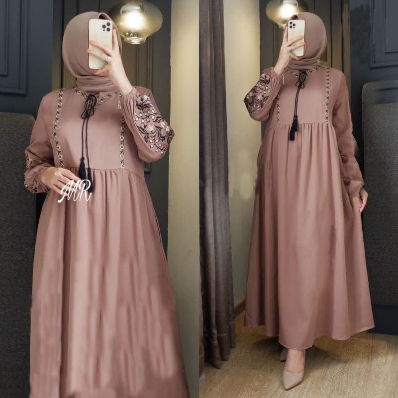 MAXY HANIFA BORDIR, SHAKILA , GAMIS HIJAB MUSLIM, MAXY DRESS, 3 UKURAN